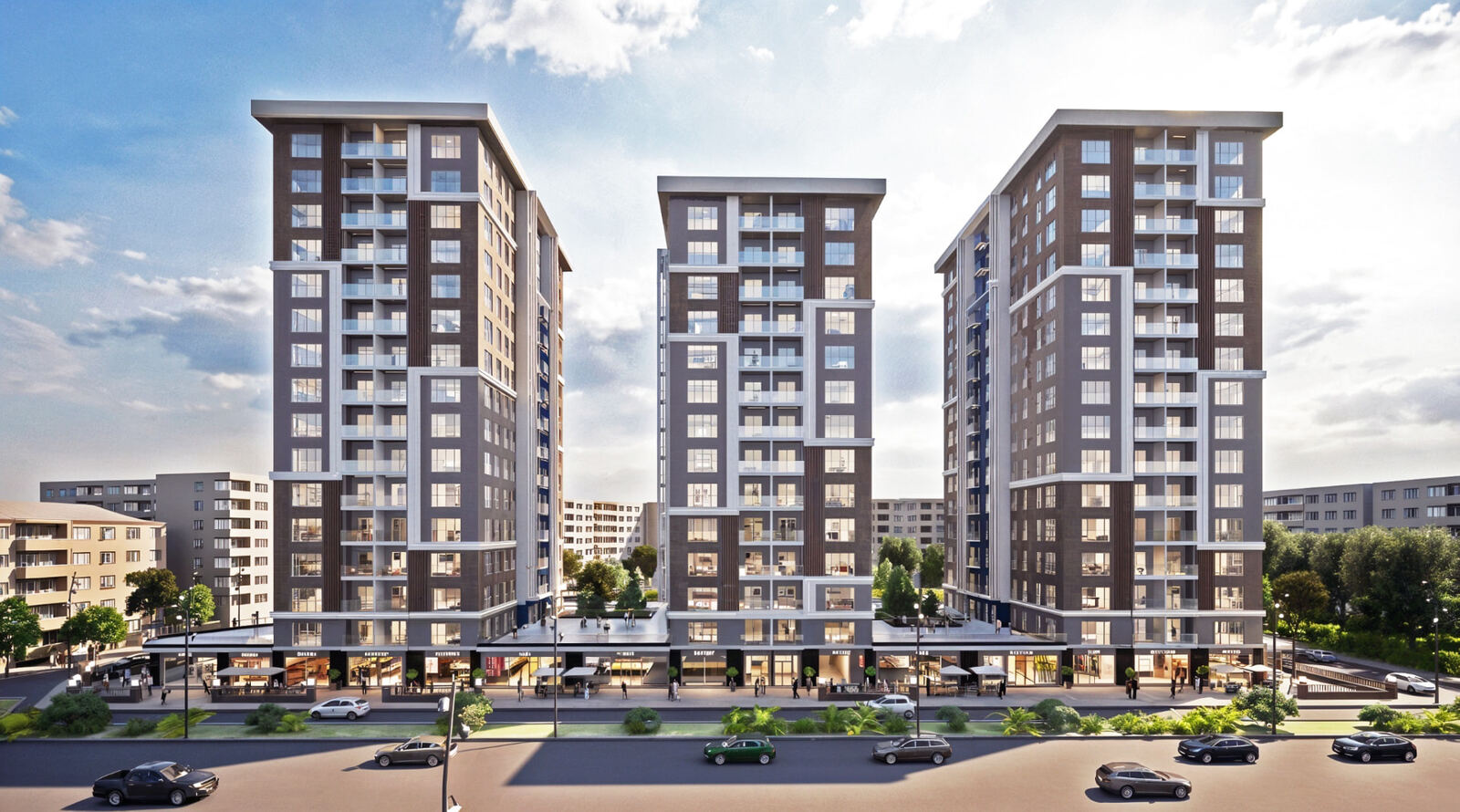 Bayraklı Trio projesi mimari render görseli